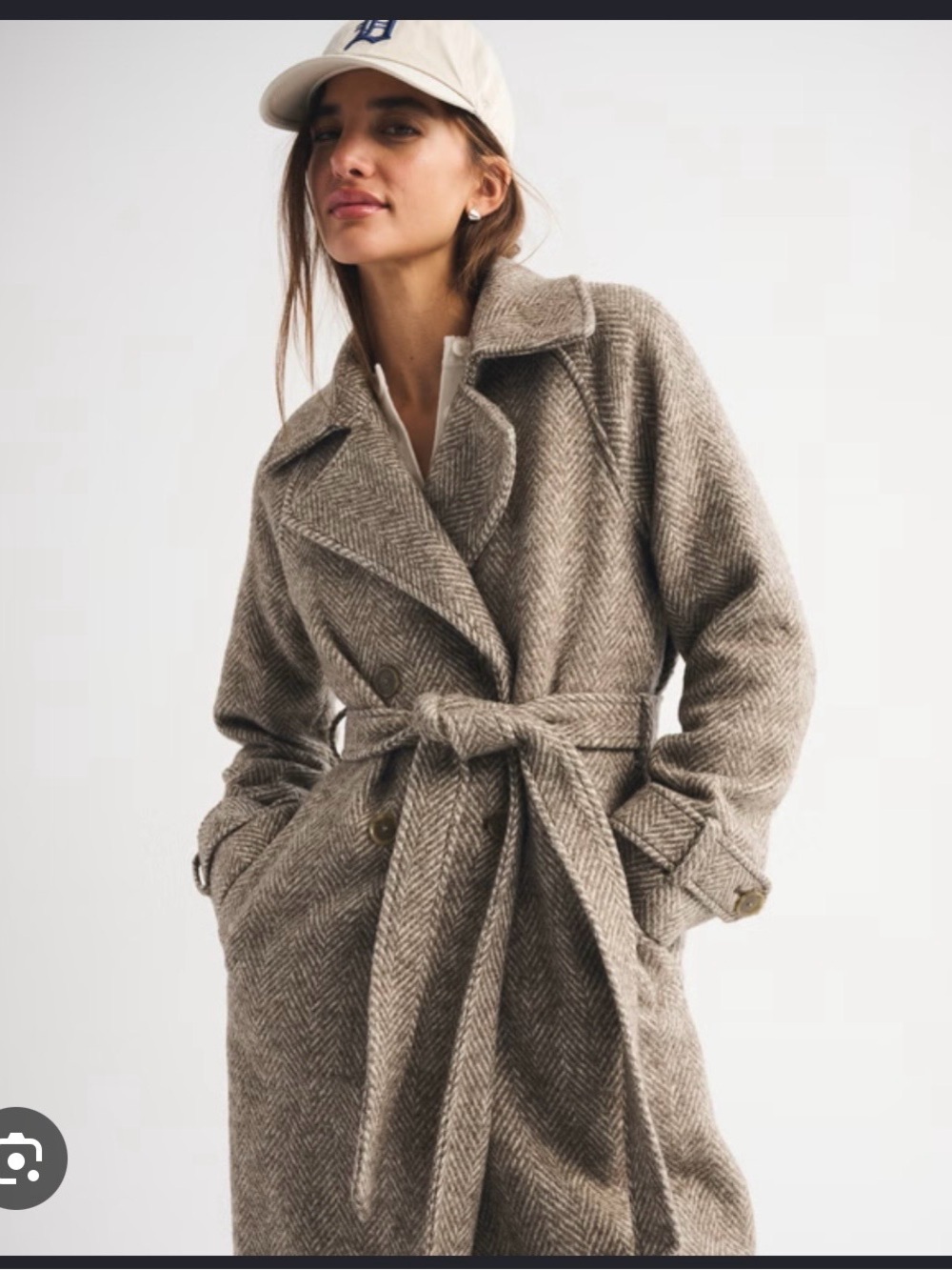 Abercrombie & Fitch Long Wool-Blend Herringbone Coat - Brown